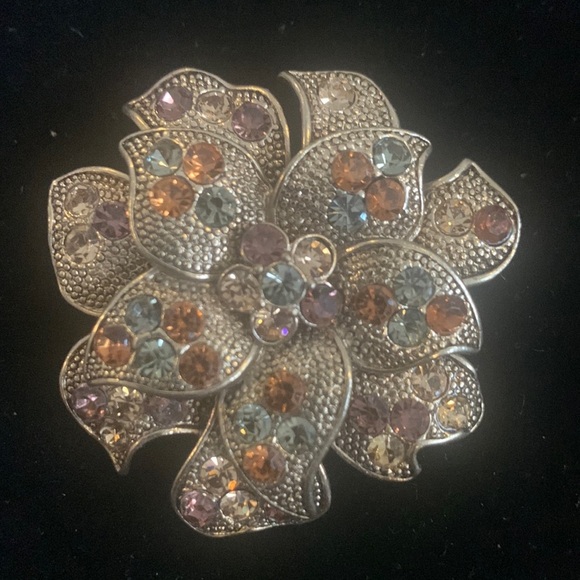 Vintage Rhinestone Floral Brooch/Pin by Liz Claiborne - Picture 1 of 2